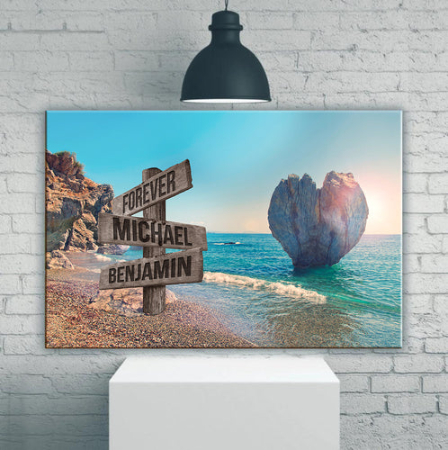 Beach Heart Couple-Names Premium Canvas
